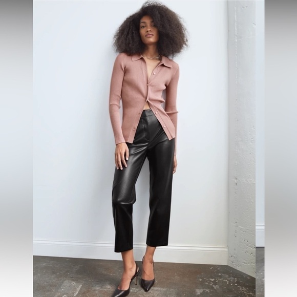 Aritzia Babaton Command Cropped Vegan Leather Pants Sz 10 Mid Rise Black - Picture 1 of 14